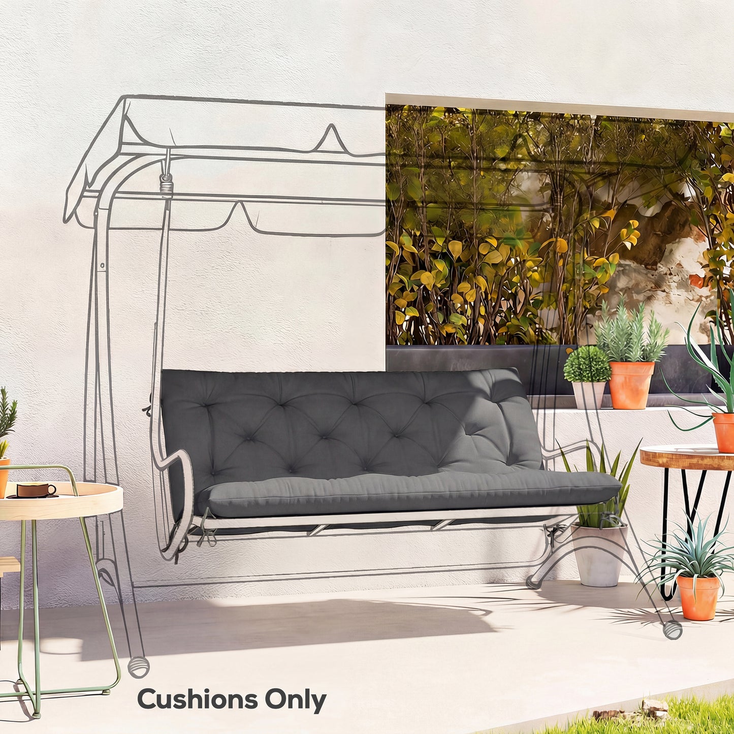 Outsunny 110 X 120 Cm Black Garden Bench Cushion For 2 Seater Swing Chair Indoor Outdoor Use With Ties