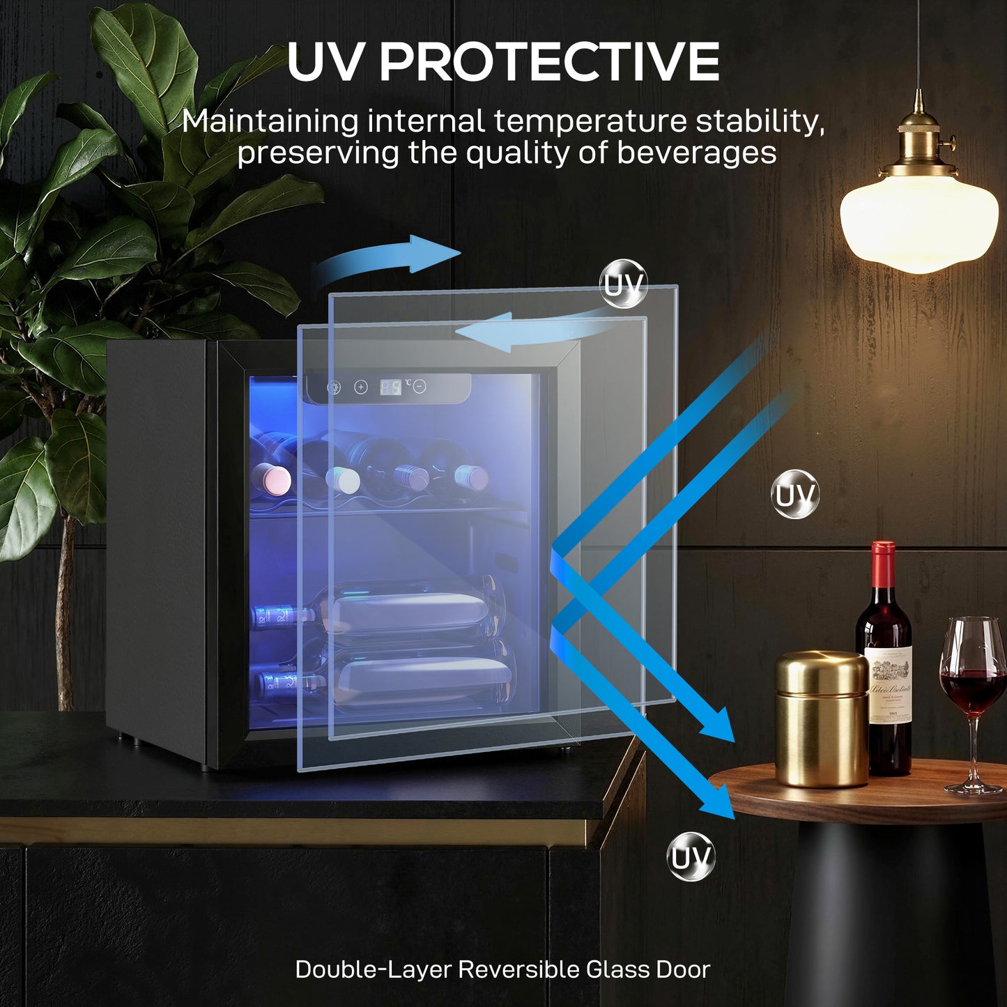 Homcom 12 Bottle Wine Cooler 36 Litre Capacity Under Counter Glass Door LED Light Black