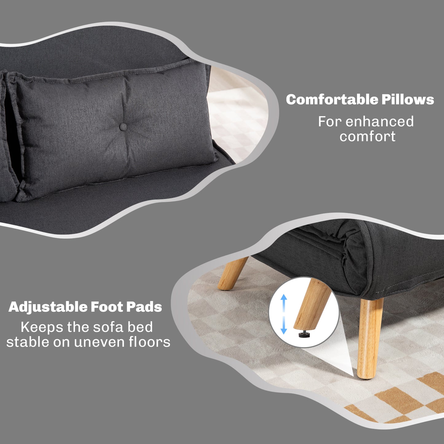 Homcom Two-Seater Linen-Look Sofa Bed Charcoal Grey With Click-Clack Mechanism For Day To Night Comfort