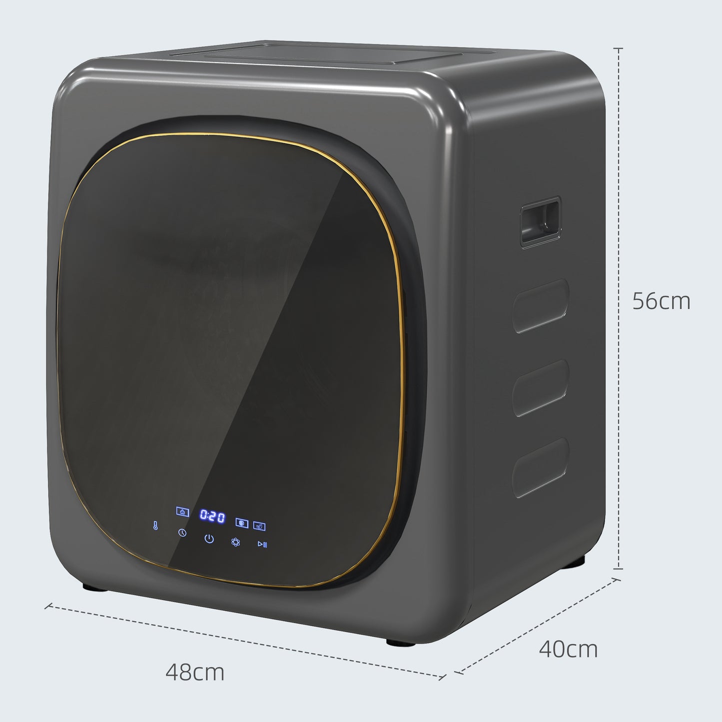 HOMCOM 4kg Vented Tumble Dryer With Deodorize And Smart Mode 800W Compact Front Load Dryer Stainless Steel Tub Grey