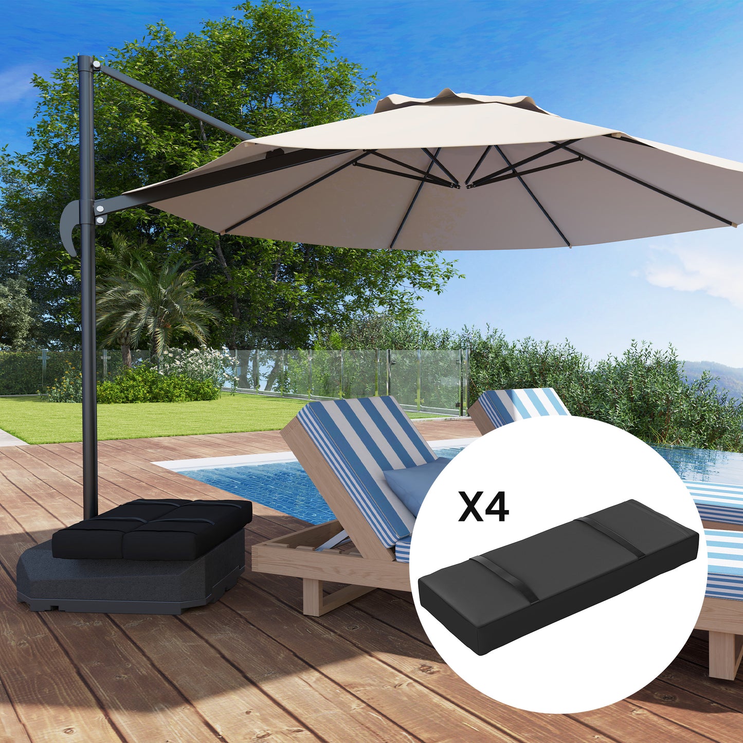 Outsunny Parasol Weights Set of 4 25kg Fillable Sandbag Weights with Handles Cantilever Umbrella Base Weights Black