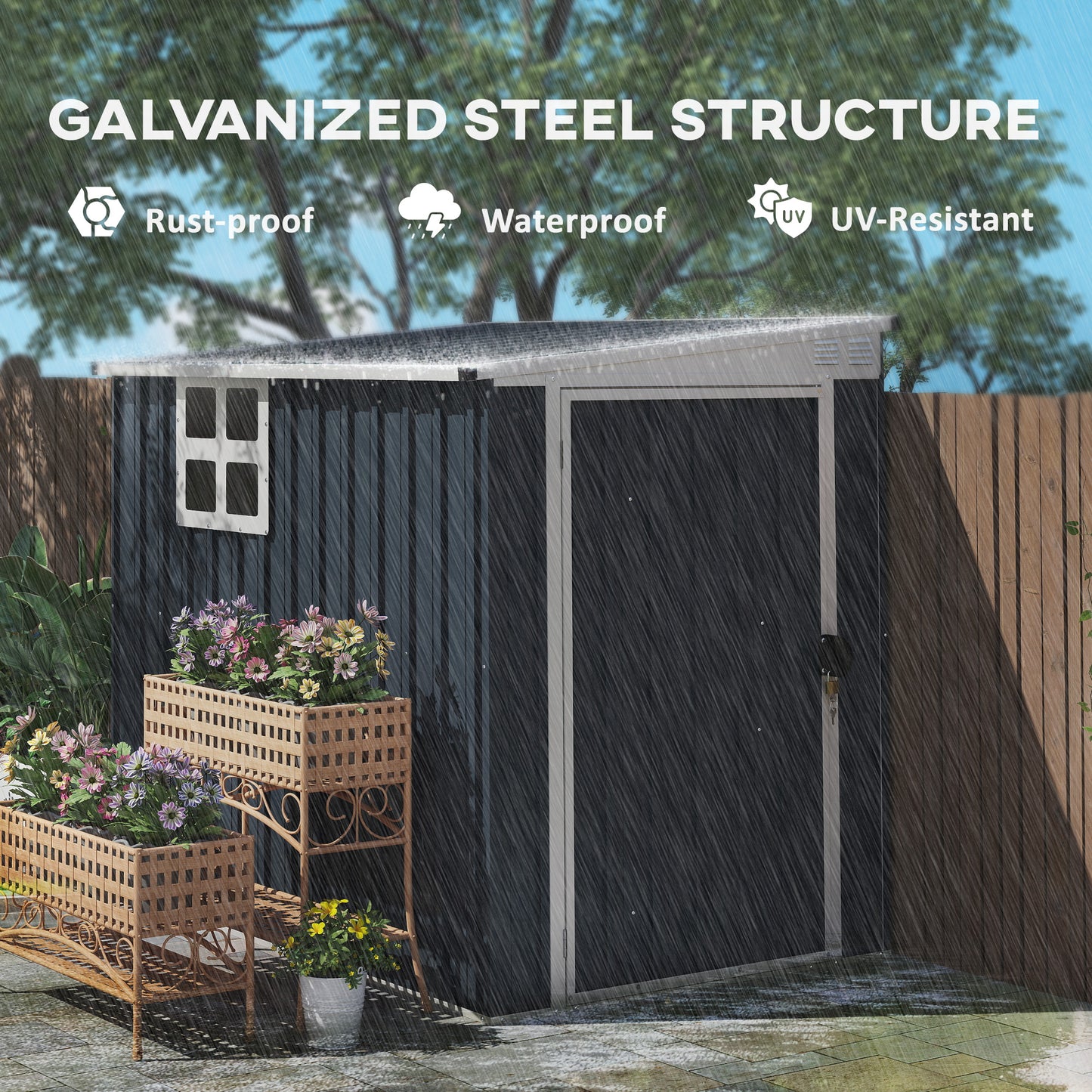 Outsunny 4 x 6 Ft Garden Metal Shed Outdoor Storage Shed With Window 2 Vents And Lockable Door Dark Grey