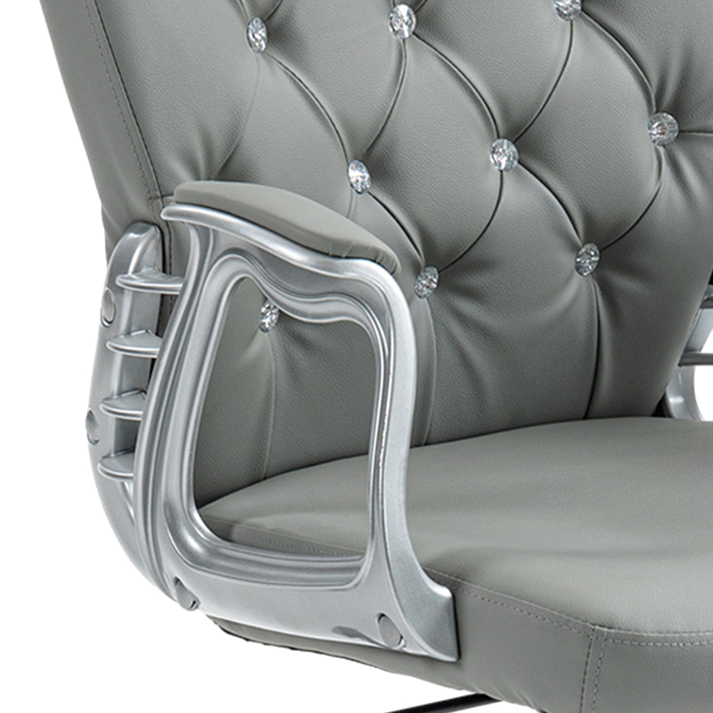 Vinsetto Glamorous Grey Ergonomic Office Chair with 360° Swivel and Diamante Detailing - ALL4U RETAILER LTD