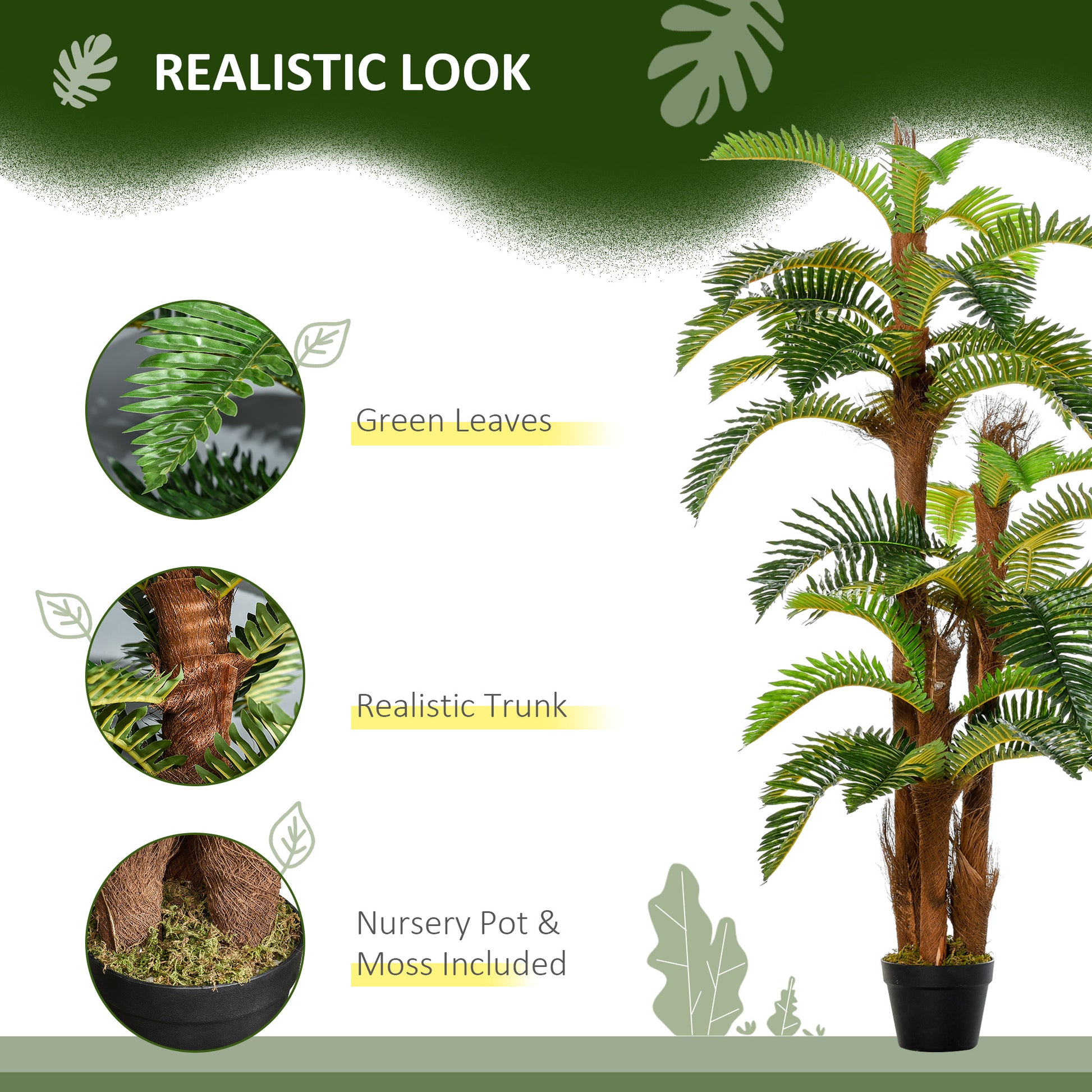 Outsunny Set of 2 Lifelike Tropical Palm Artificial Plants in Pot - Perfect for Indoor and Outdoor Decoration, 150cm, Green - ALL4U RETAILER LTD