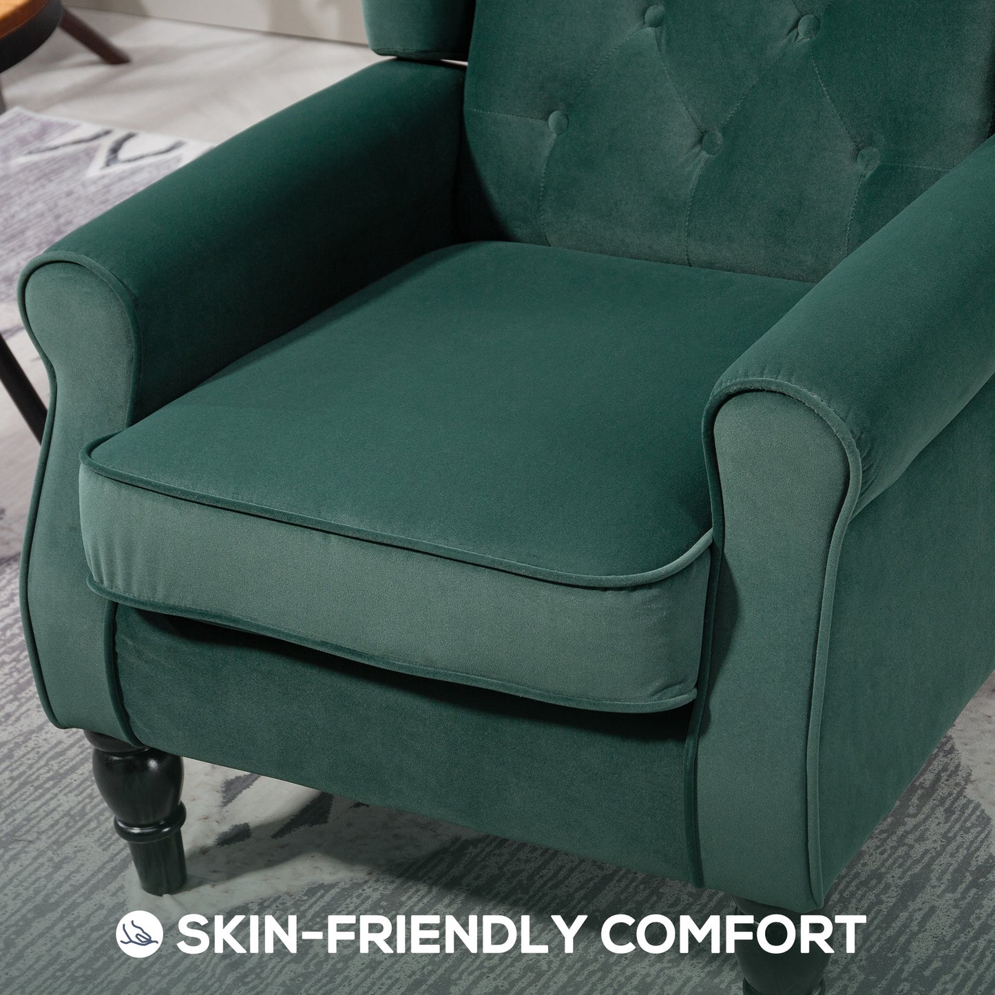 HOMCOM Wingback Accent Chair Green Retro Upholstered Button Tufted Occasional Chair for Living Room and Bedroom
