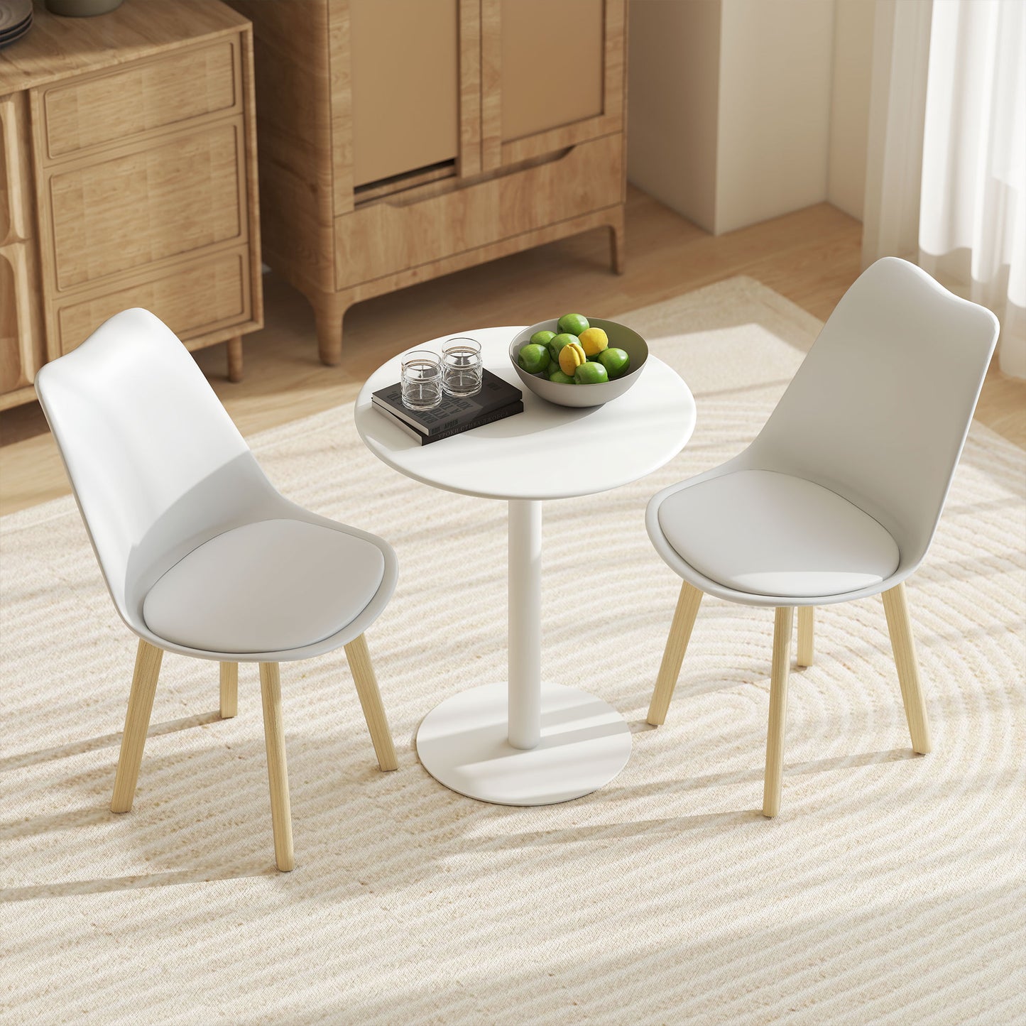 HOMCOM Round Dining Table With Steel Base 60 cm Diameter 72 cm Height White For Kitchen Dining Room