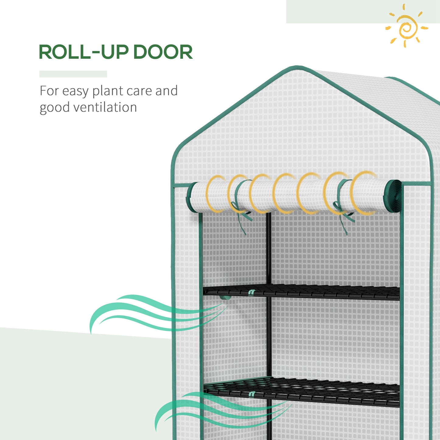 Outsunny Portable 5-Tier Mini Greenhouse with Reinforced PE Cover, Wire Shelves & Roll-Up Door - White, 193H x 90W x 49Dcm - ALL4U RETAILER LTD