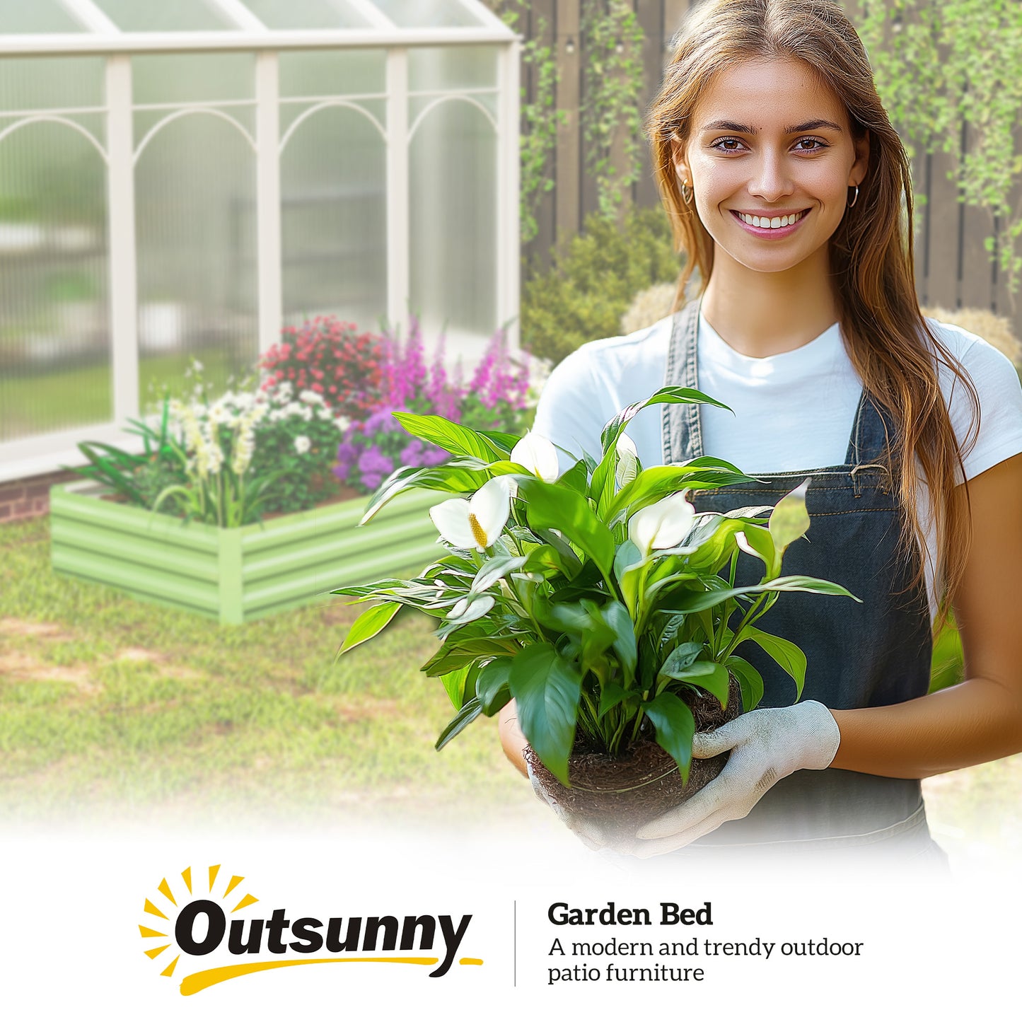 Outsunny Metal Raised Garden Bed Planter Box Outdoor Planters for Flowers Herbs Green and Light Green