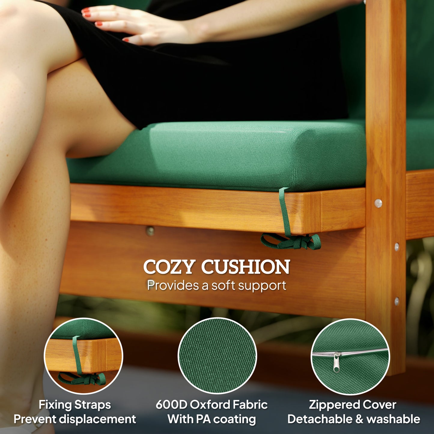 Outsunny 3 Seater 2 In 1 Wooden Garden Swing Seat Outdoor Convertible Hammock Bench Lounger Bed Dark Green