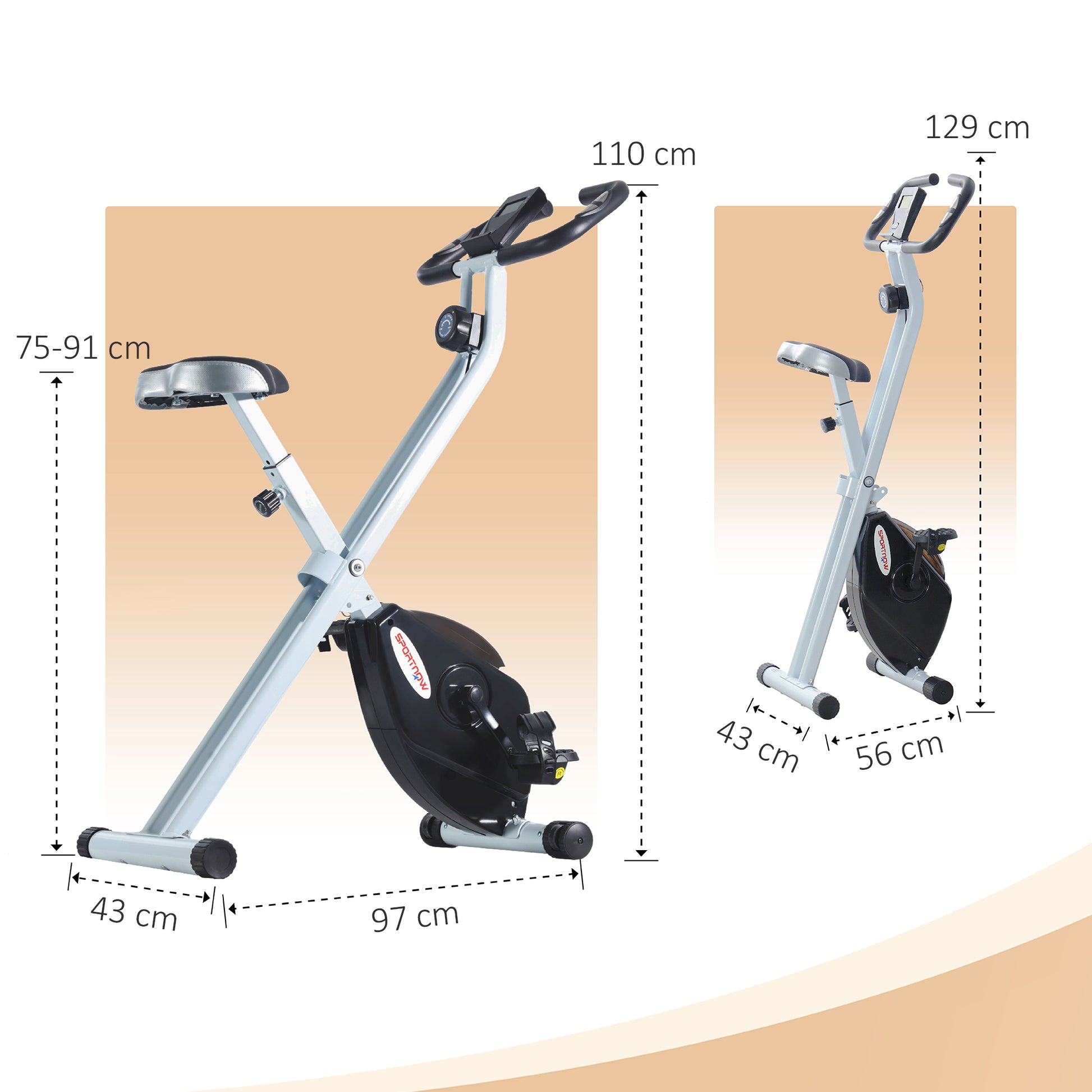 SPORTNOW Foldable Quiet Magnetic Resistance Exercise Bike with Heart Rate Monitor for Home Use, Black & White - ALL4U RETAILER LTD