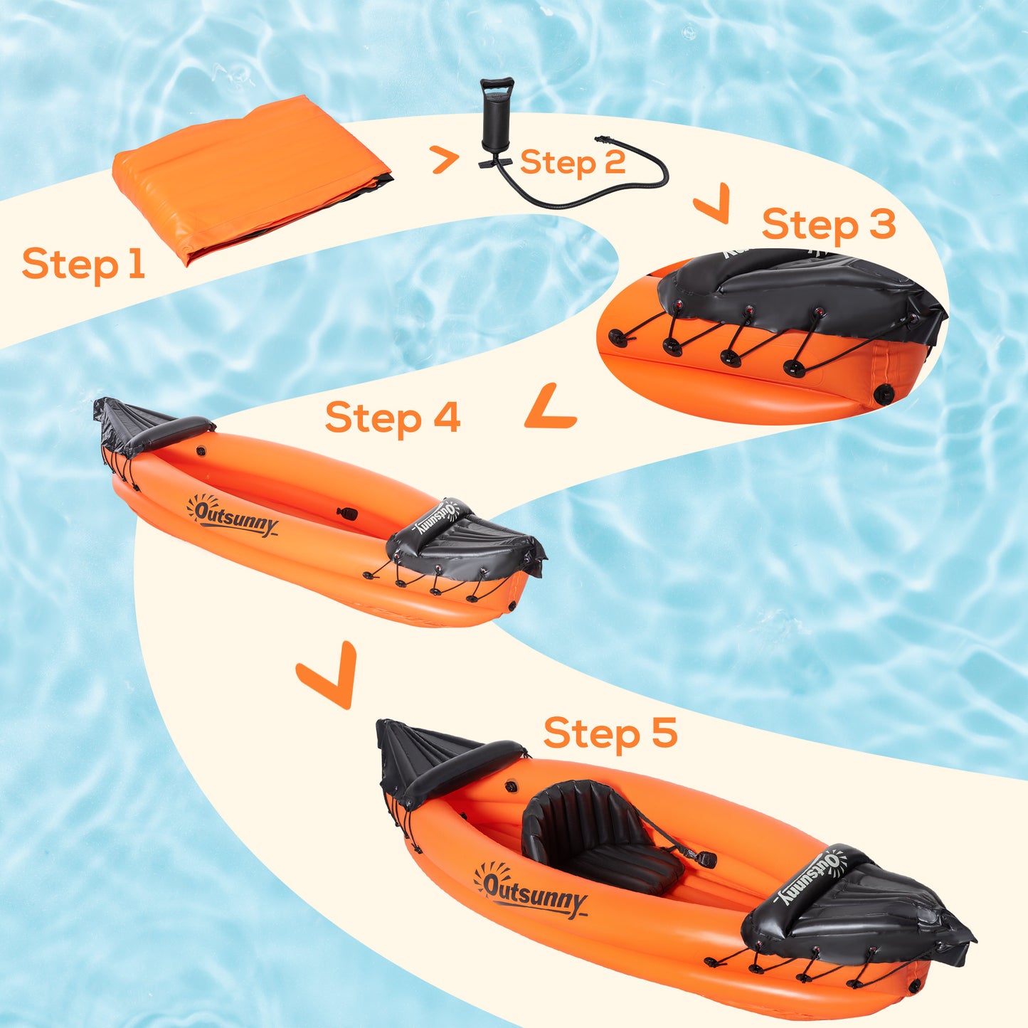 Outsunny 1-Person Inflatable Kayak Set with Oar and Pump - Bright Orange, 270x93x50cm - ALL4U RETAILER LTD