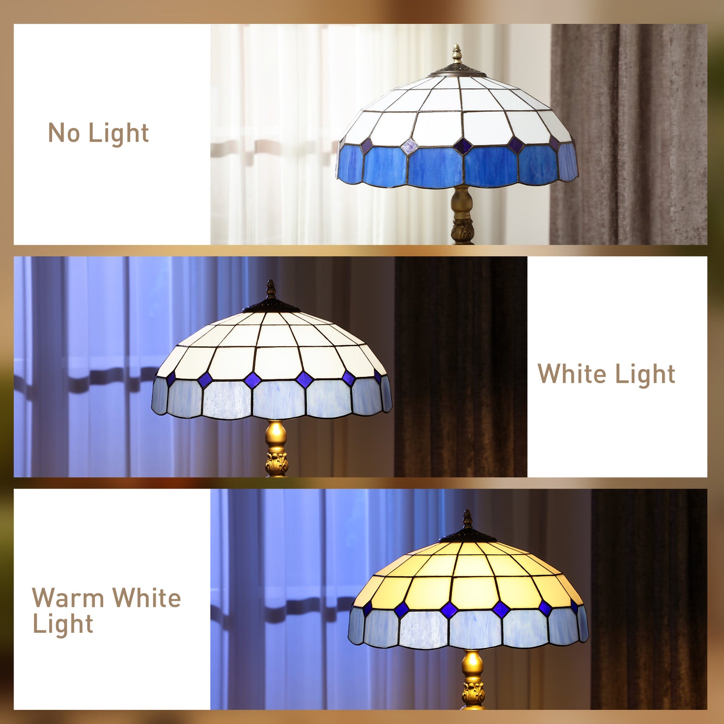 HOMCOM Tiffany Style Floor Lamp With Stained Glass Shade 152cm Tall Foot Switch Dual Sockets Bronze Blue Living Room