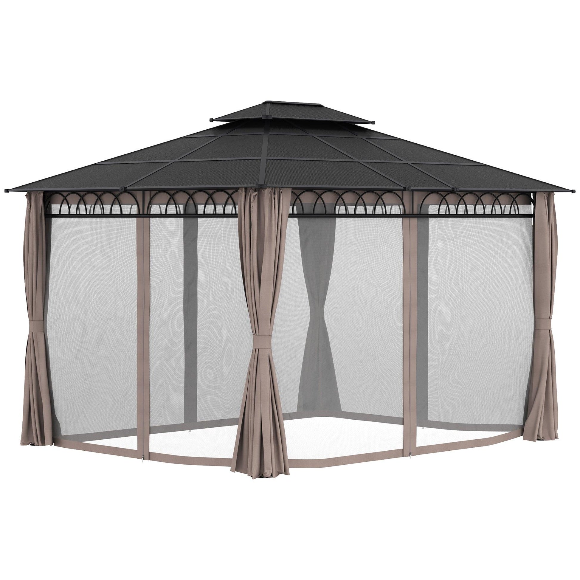 Outsunny 3.6 x 3 (m) Outdoor Polycarbonate Gazebo, DoubleÂ Roof Hard Top Gazebo with NettingsÂ &Â Curtains for Garden, Lawn, Patio - ALL4U RETAILER LTD