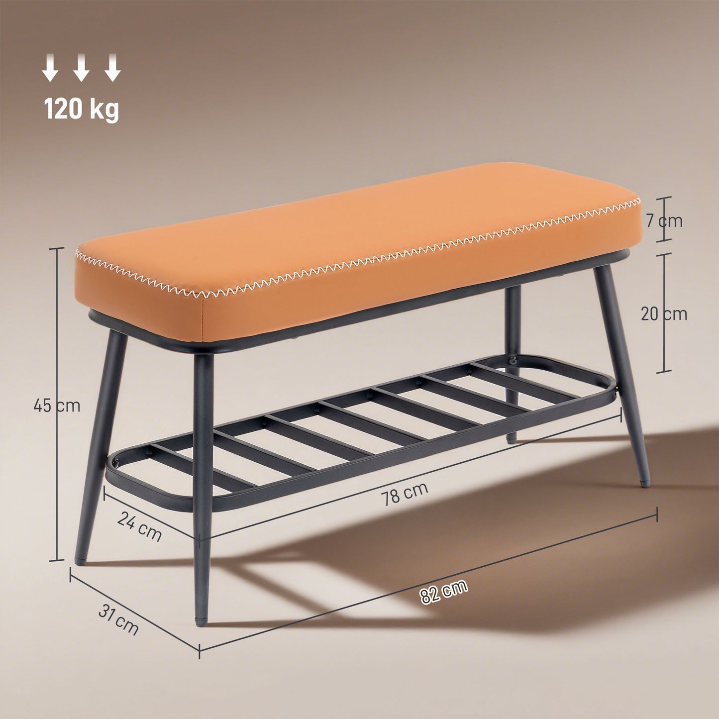 HOMCOM PU Leather Shoe Storage Bench Brown With Plush 7 cm Cushion And 120 Kg Capacity