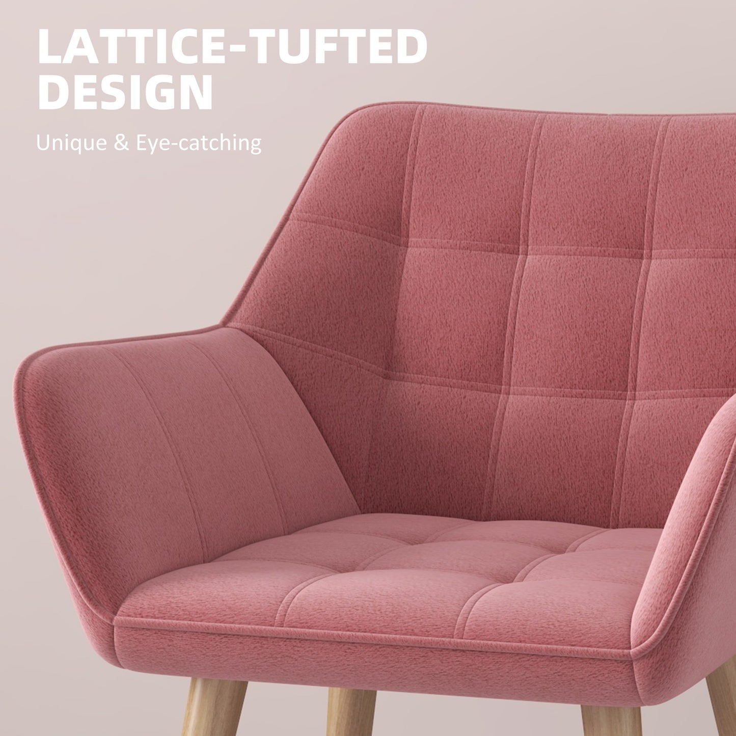 Set Of 2 Accent Arm Chairs With Slanted Back And Thick Padding Rubber Wood Legs In Pink For Living Room