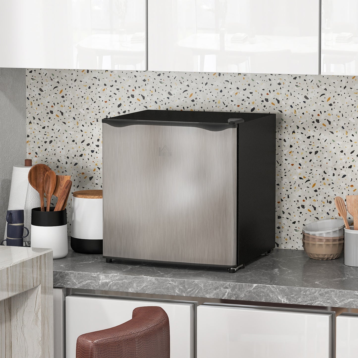 HOMCOM 35L Mini Freezer With Temperature Range Minus 24 To Minus 14 Degrees Celsius Silver Tone Countertop Space Saver