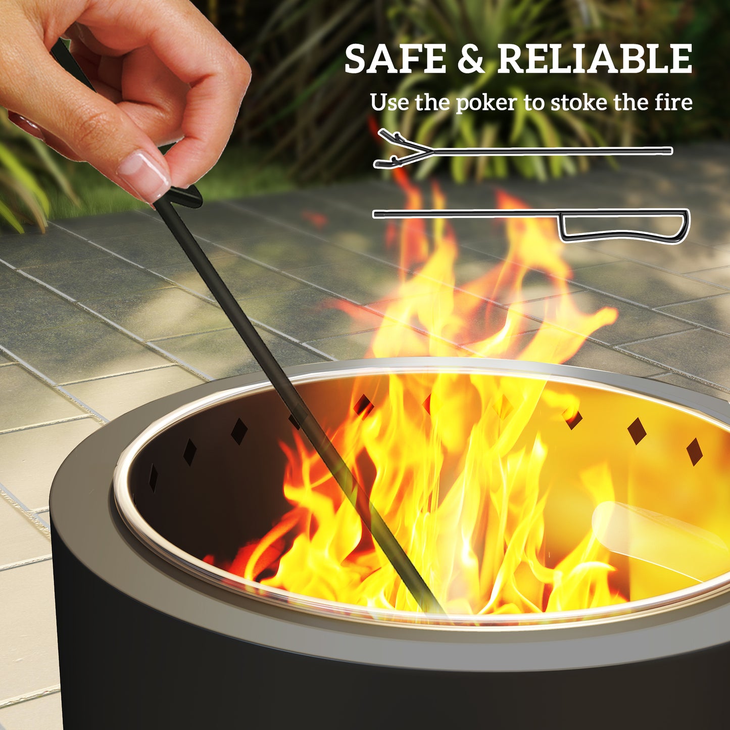 Outsunny Smokeless Powder Coated Steel Fire Pit With Poker Grey Outdoor Patio Fire Pit High Heat Resistant