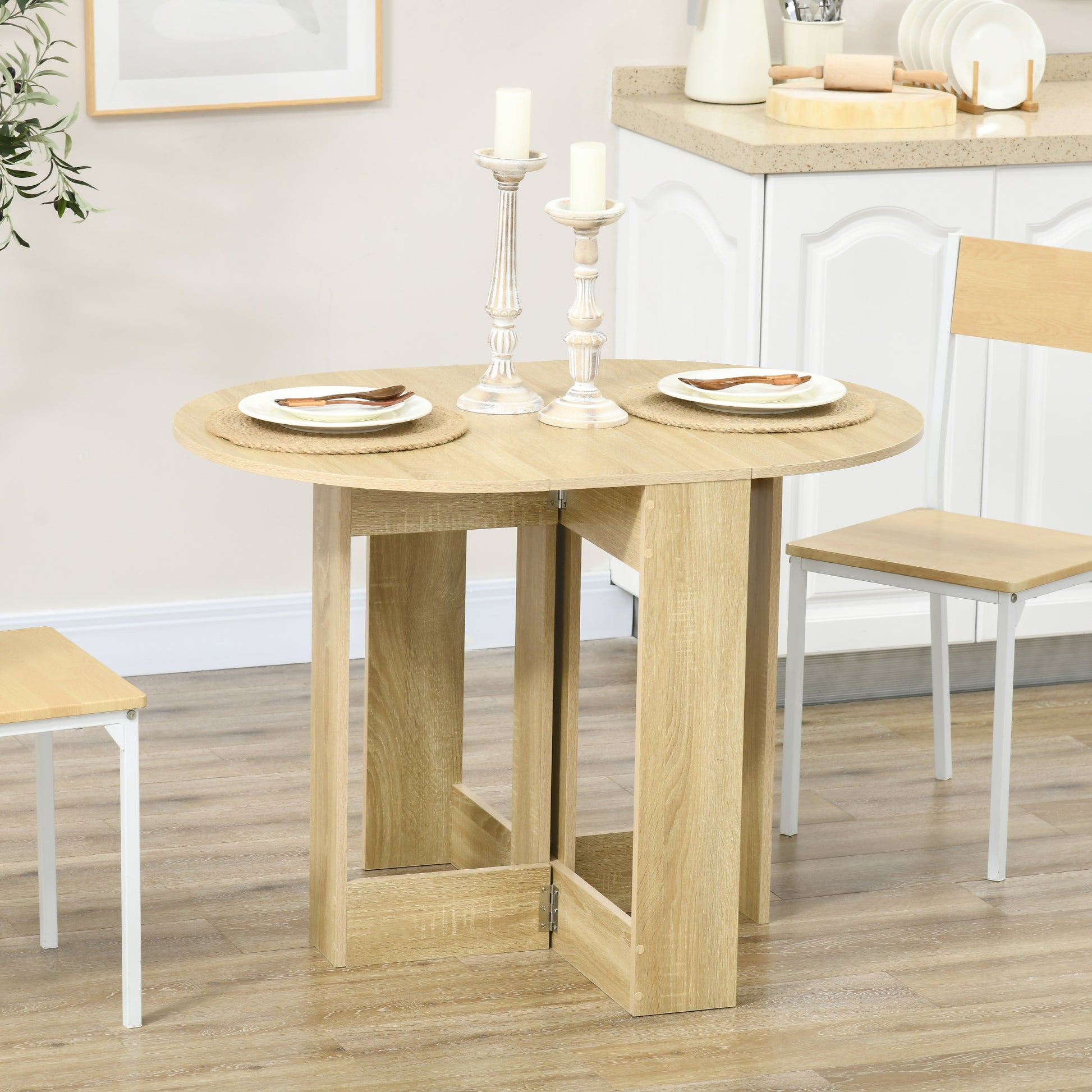 HOMCOM Versatile Folding Drop Leaf Dining Table for Compact Spaces, Oak Finish - ALL4U RETAILER LTD