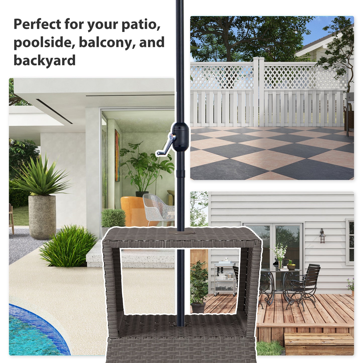 Outsunny Rattan Outdoor Coffee Table Wicker Patio Bistro Side Table With Umbrella Hole And Storage Space Dark Grey