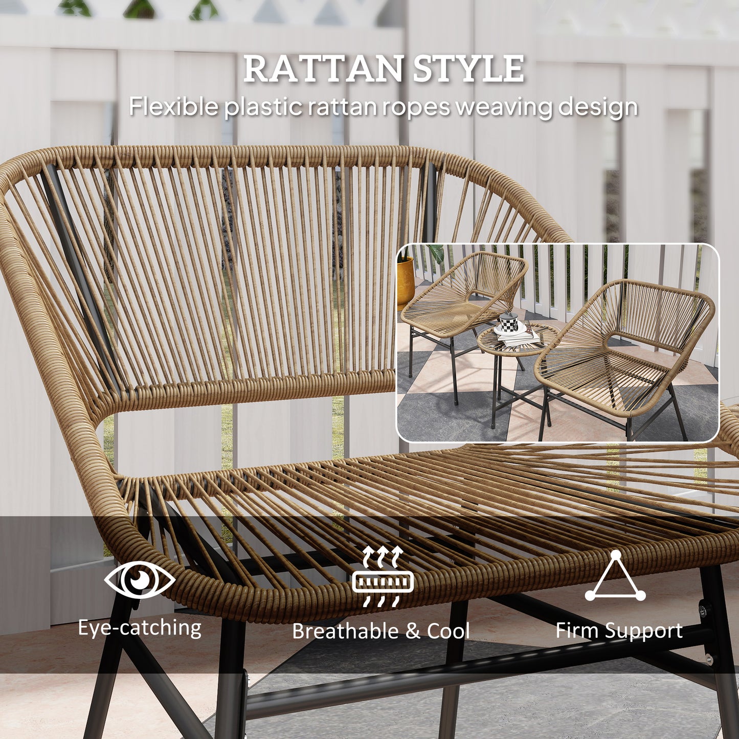 Outsunny 3 Piece Rattan Wicker Bistro Set With Cushions And Glass Top Table For Outdoor Patio Balcony