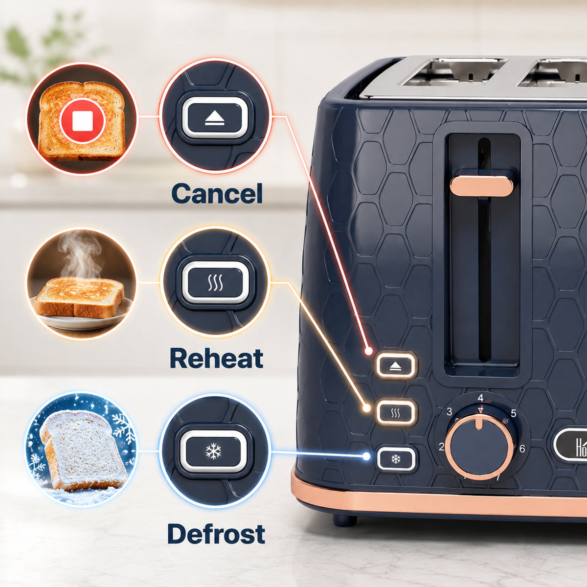 Homcom 4 Slice Toaster With 7 Browning Levels High Lift Center Dark Blue
