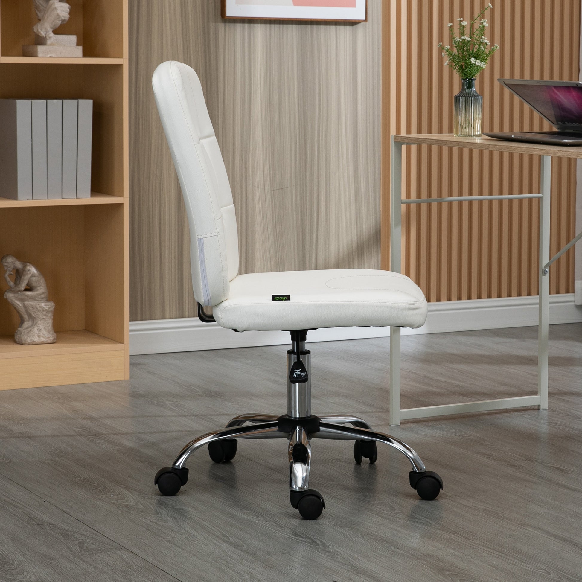 Vinsetto Armless White Faux Leather Office Chair with Adjustable Height and Swivel Wheels - ALL4U RETAILER LTD