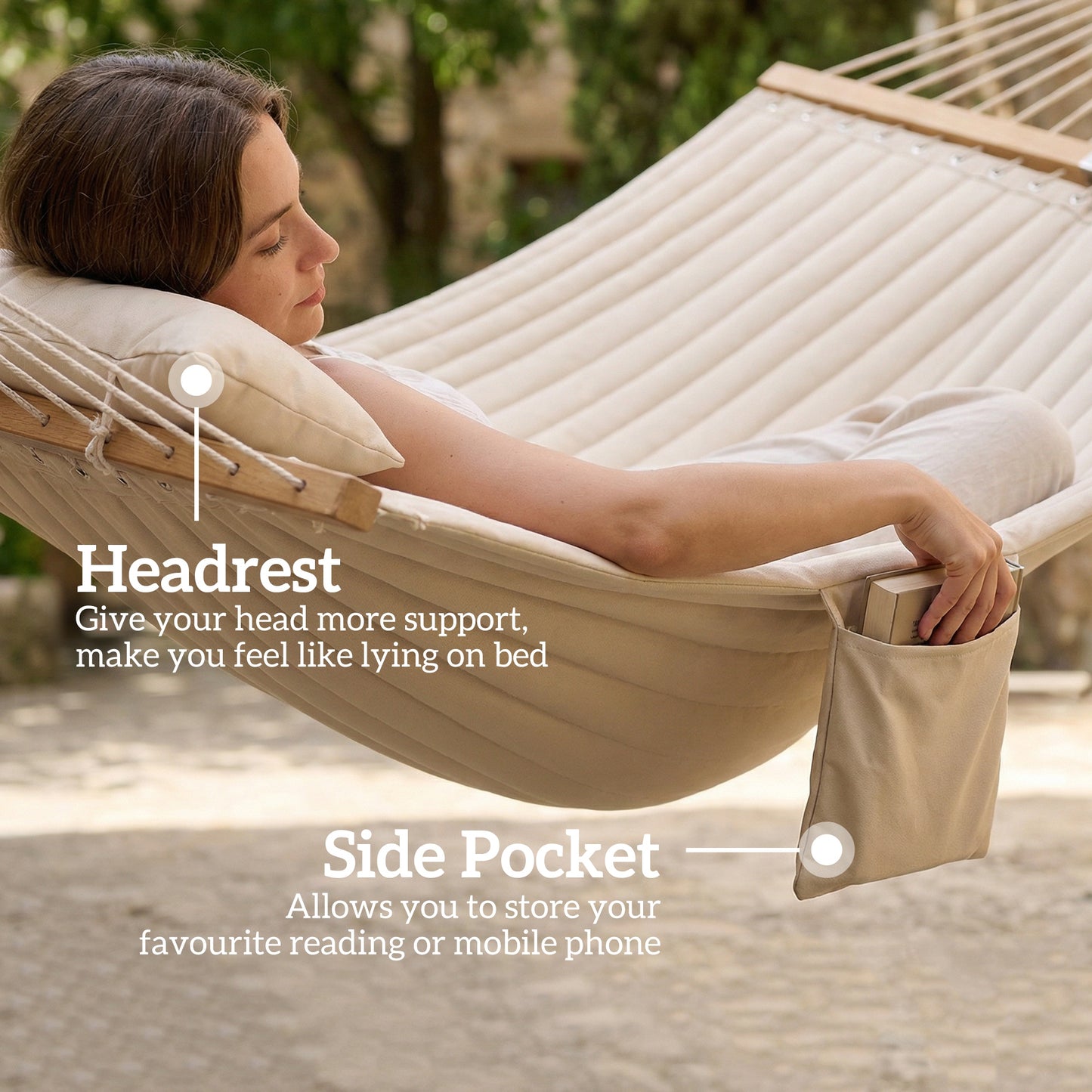Outsunny Double Hammock With Stand For Two 200x140cm Cream White Cushioned Bed With Spreader Bars Pillows And Pad