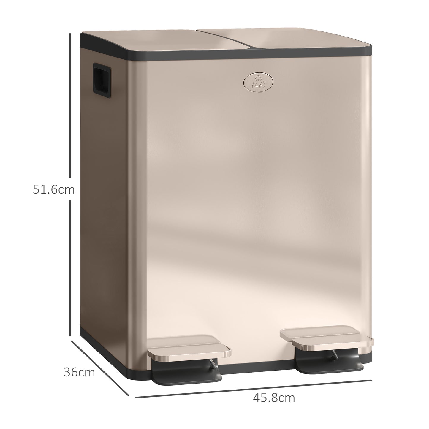 HOMCOM 40L Dual Compartment Stainless Steel Bin With Deodoriser Holders Gold Tone