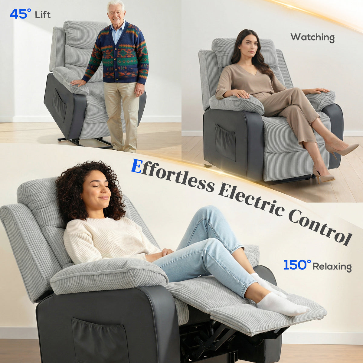 HOMCOM Power Lift Recliner Chair For Elderly With USB Port And Pocket Grey