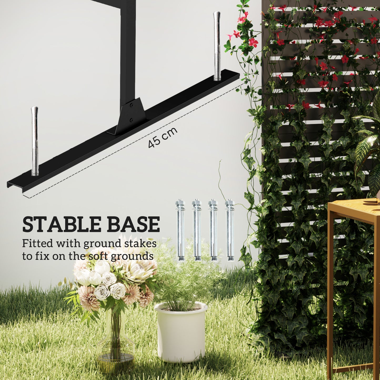Outsunny Decorative Privacy Fence Screen With Stand 122 X 198 Cm Black Metal Trellis For Outdoor Privacy