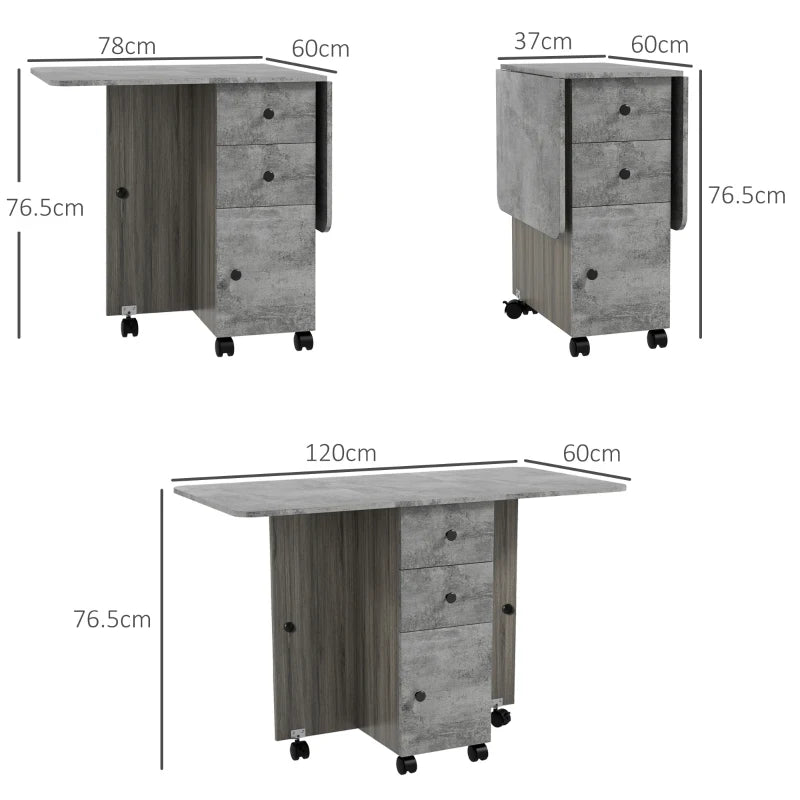 HOMCOM Foldable Dining Table with Drop Leaf, Drawers, and Storage Cabinet - Space-Saving Furniture Solution - ALL4U RETAILER LTD