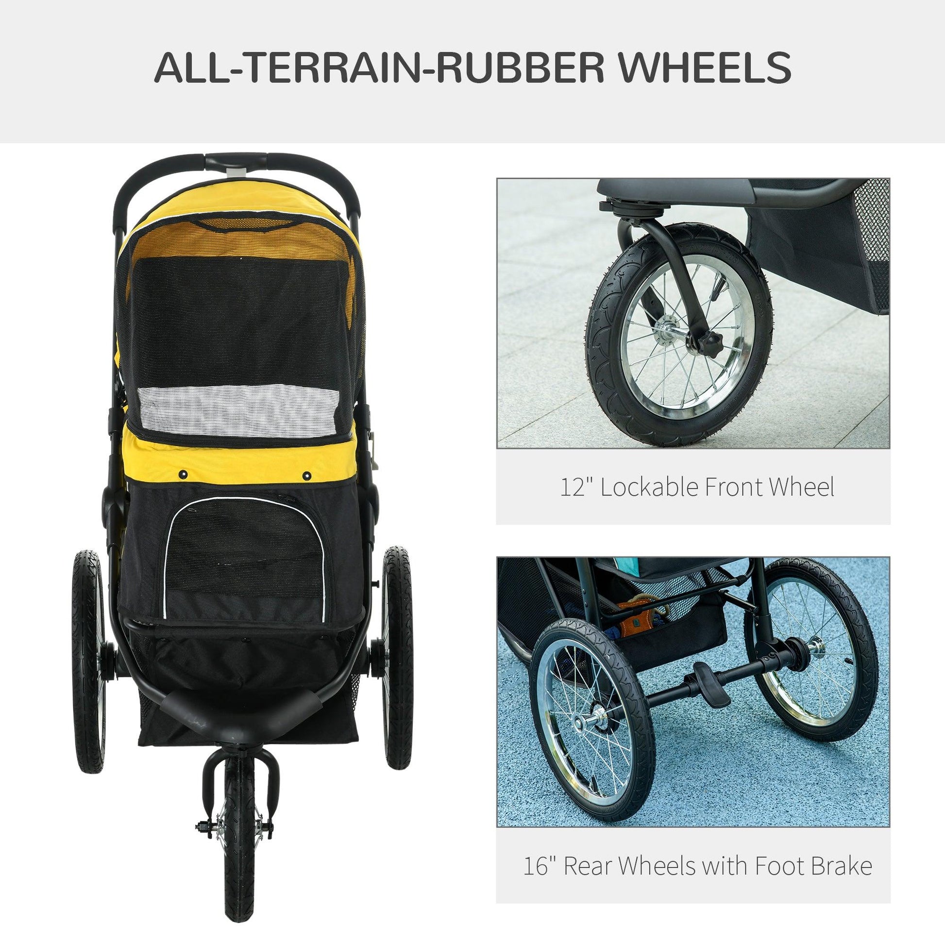 PawHut Foldable Pet Stroller Jogger for Small/Medium Dogs, Yellow - ALL4U RETAILER LTD