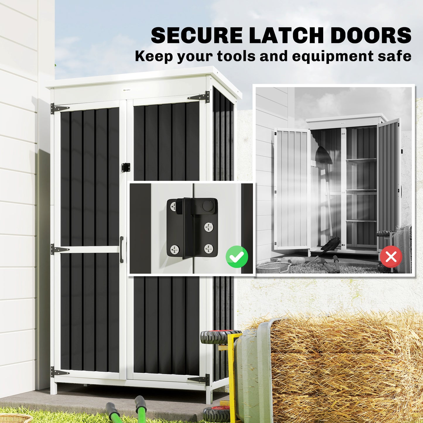 Outsunny Outdoor Storage Cabinet With Removable Shelves Garden Tool Shed Asphalt Roof White And Black