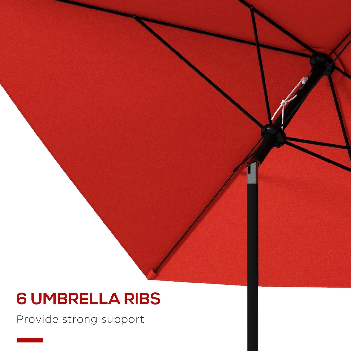 Outsunny 2x3 m Rectangular Parasol Umbrella Tilt Red Outdoor Patio Shade for Sun Protection