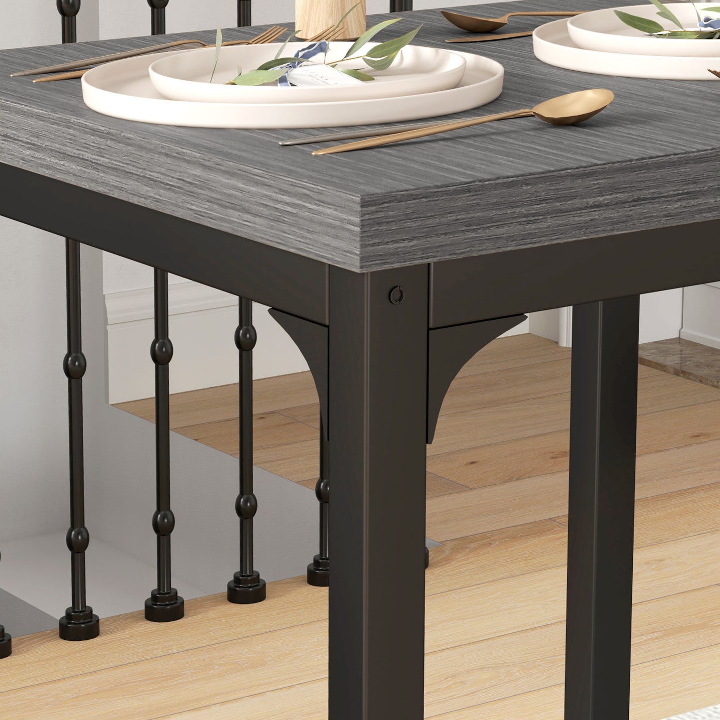 HOMCOM Three Piece Minimal Dining Set in Grey Wood Grain for Two People Compact Table and Chairs