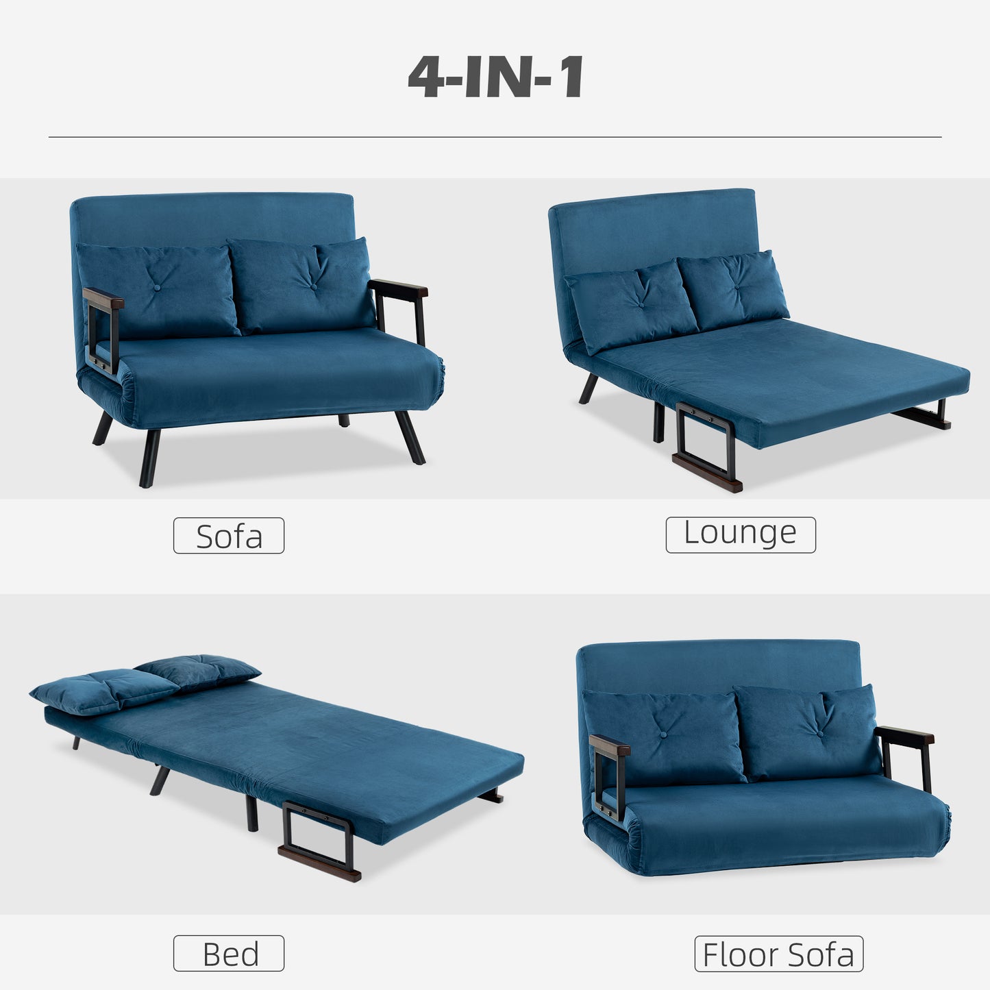 HOMCOM Navy Blue Convertible Click Clack Sofa Bed with Cushions for Living Room and Bedroom - ALL4U RETAILER LTD