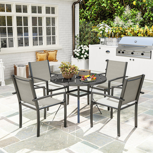 Outsunny 5 Piece Garden Furniture Set With Round Table And 4 Stackable Chairs In Dark Grey