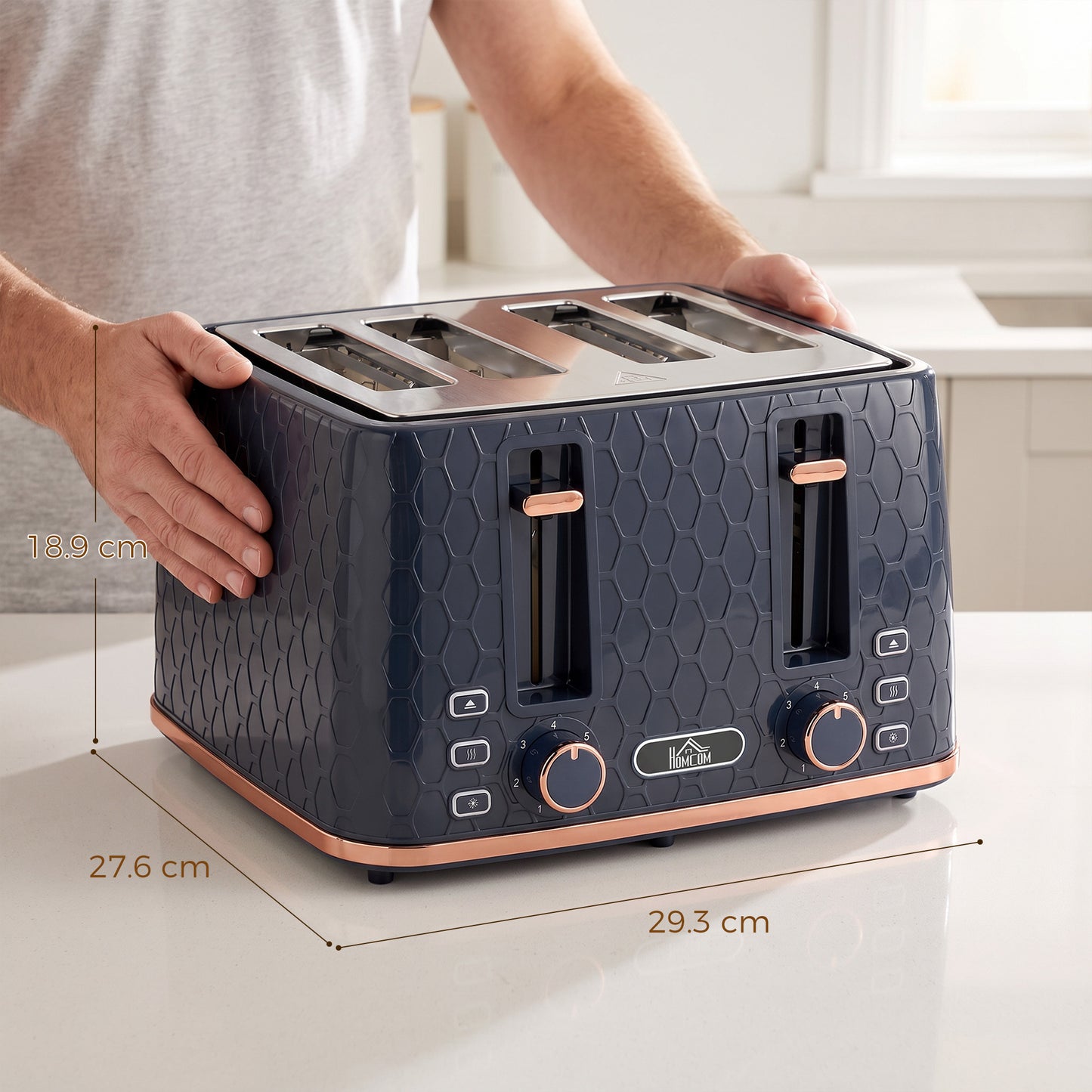 Homcom 4 Slice Toaster With 7 Browning Levels High Lift Center Dark Blue