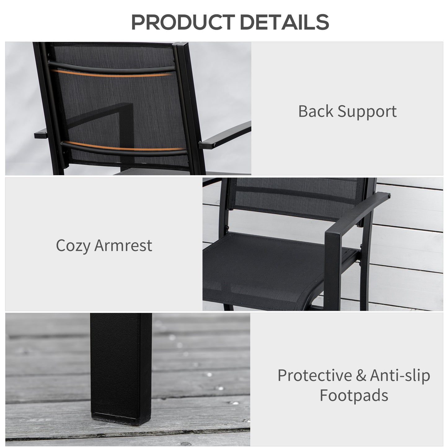 Outsunny Set 2 Outdoor Garden Chairs Steel Frame Texteline Seats Dining Patio Balcony Black - ALL4U RETAILER LTD