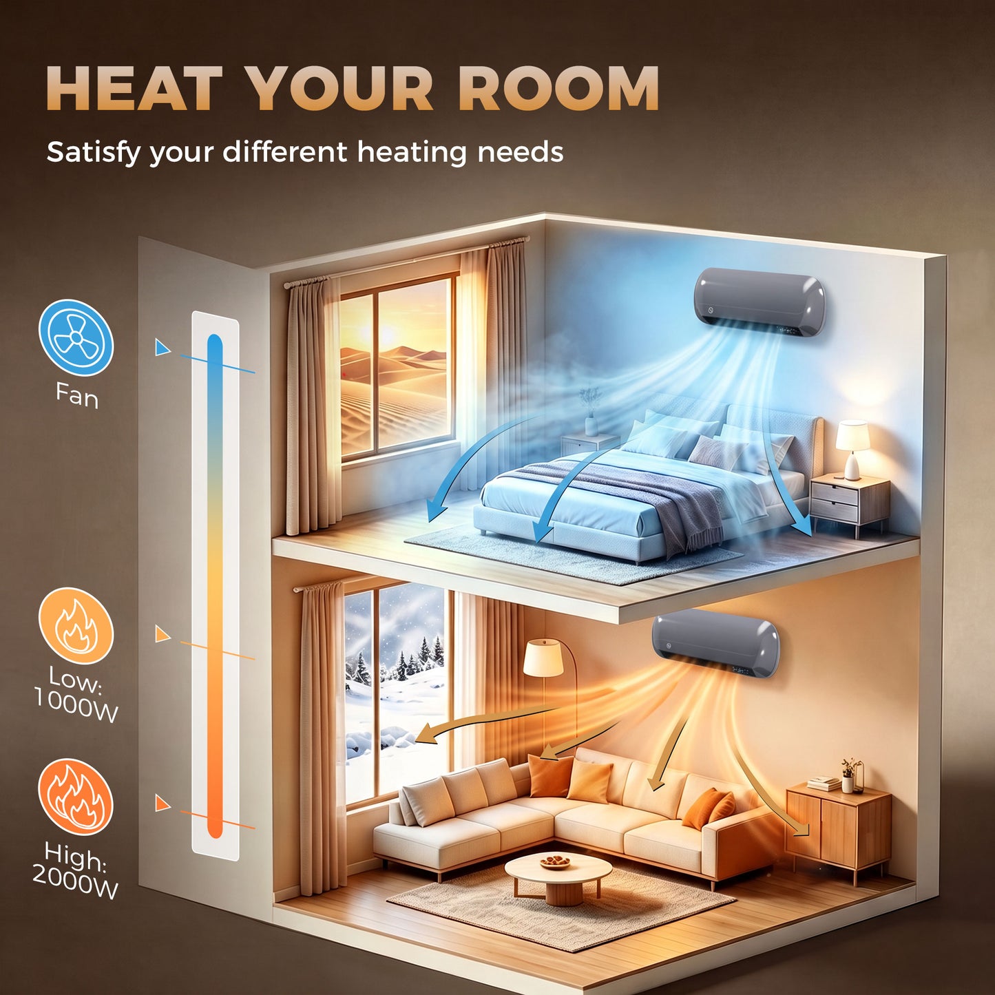 HOMCOM 2000W Wall Mounted Ceramic Space Heater With Remote Control