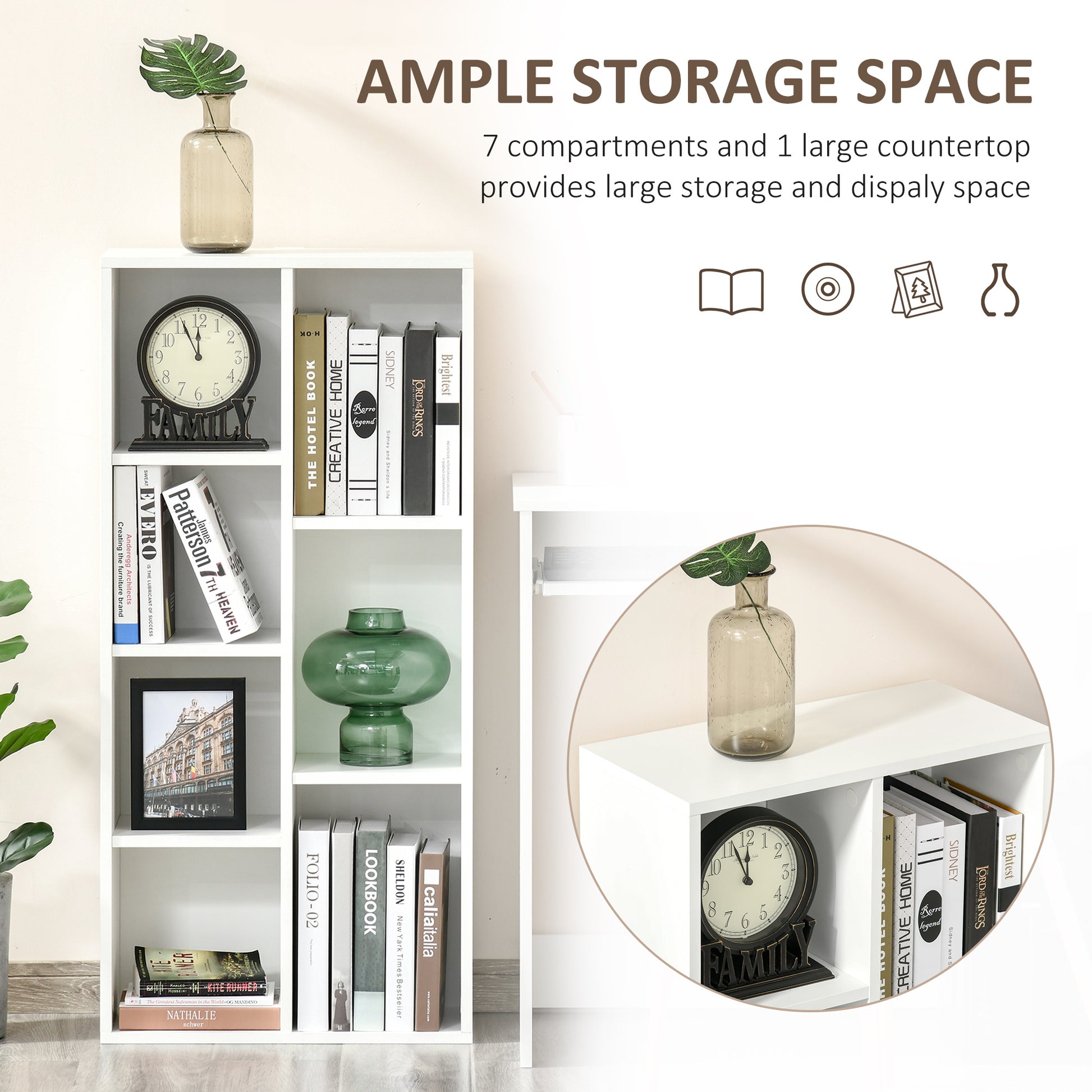 HOMCOM Modern White Seven-Cube Storage Bookcase - ALL4U RETAILER LTD