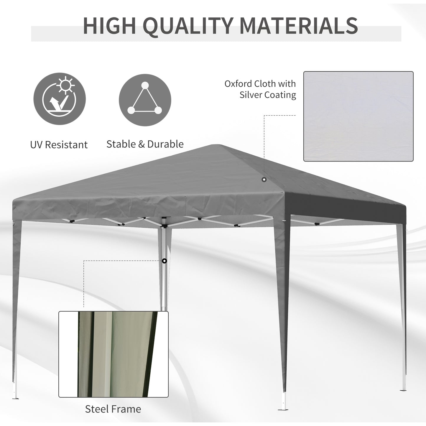 Outsunny 3x3m Garden Pop Up Gazebo Marquee Party Tent Wedding Canopy Height Adjustable With Carrying Bag Grey