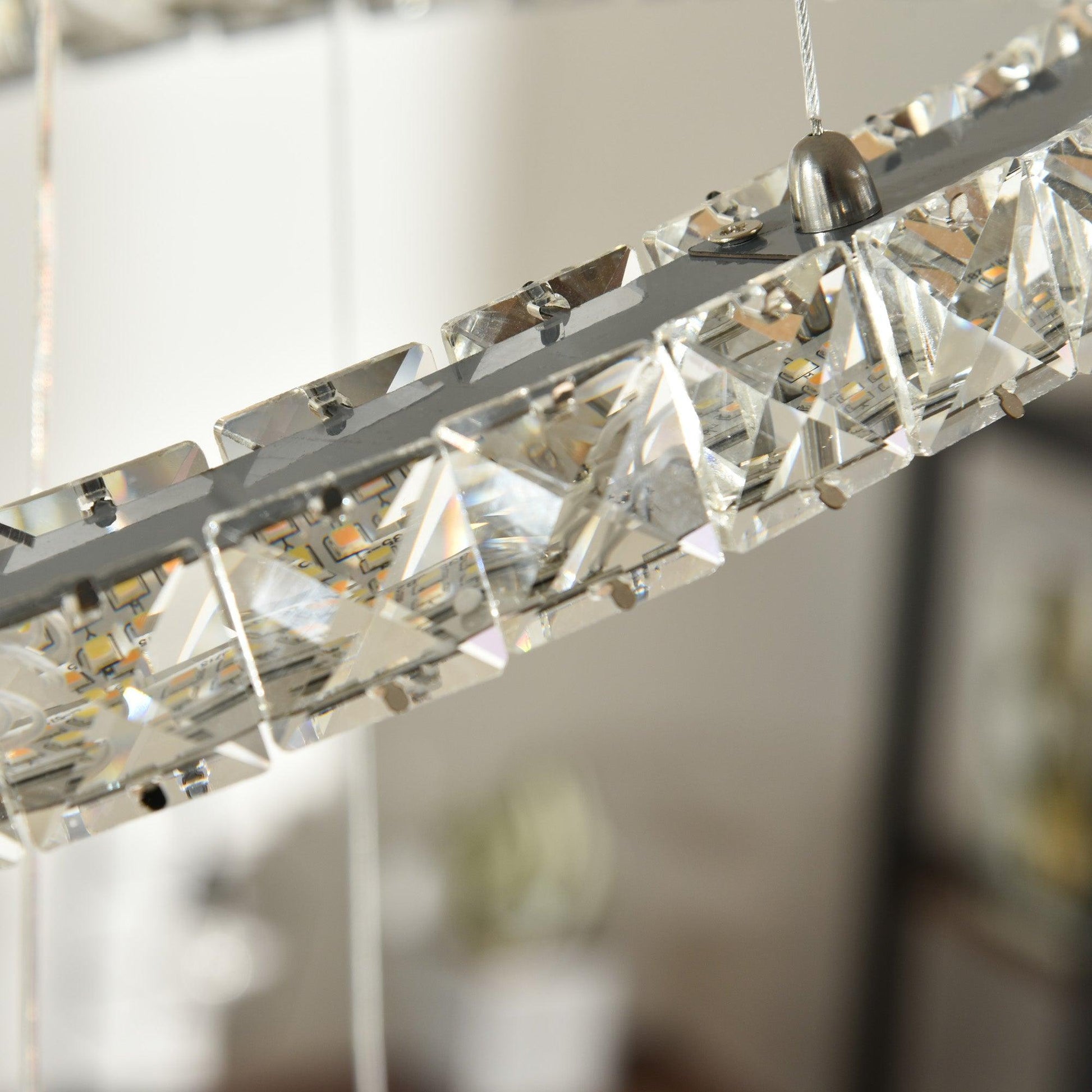 HOMCOM Modern LED Chandelier with Crystal Rings, Dimmable Ceiling Light - ALL4U RETAILER LTD