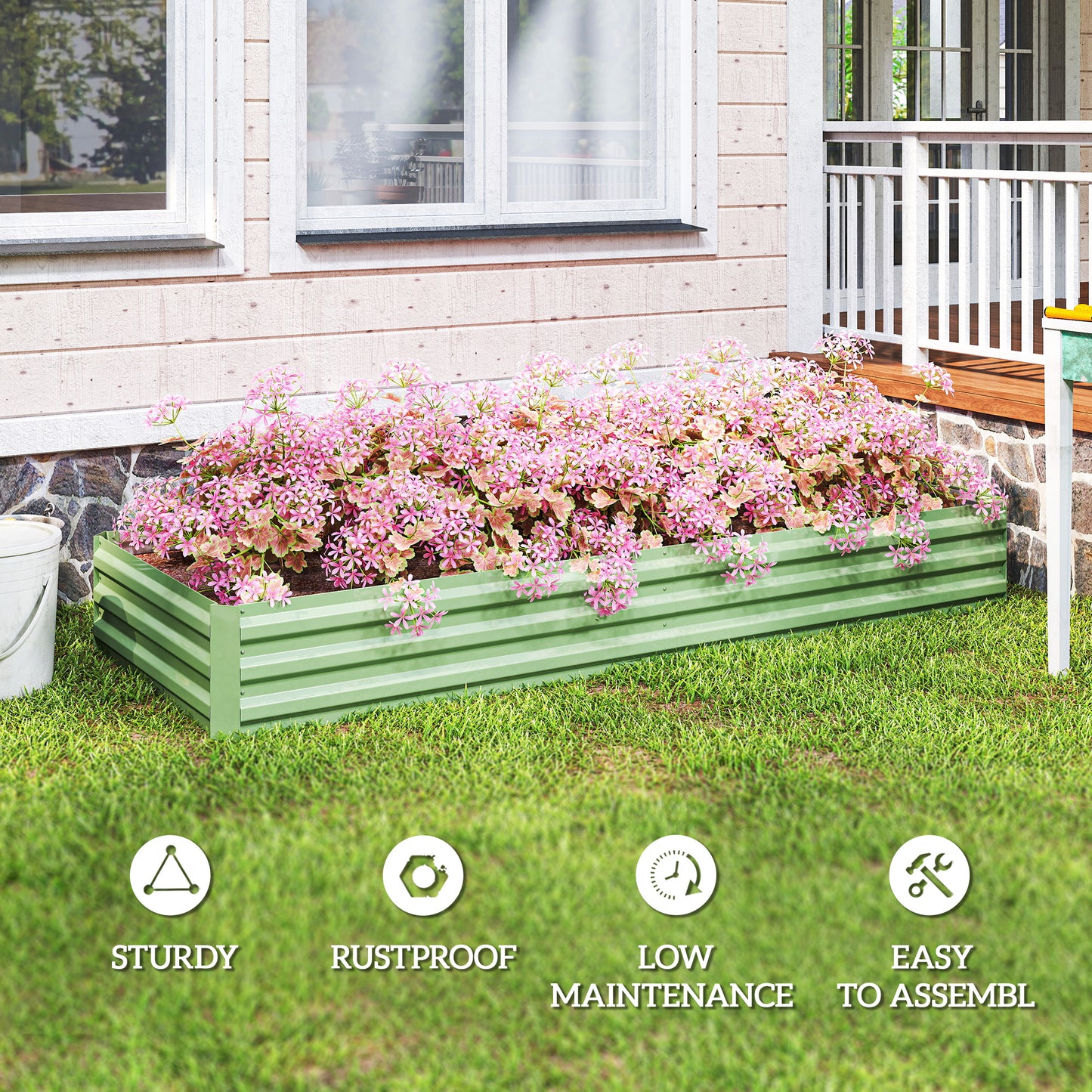 Outsunny Metal Raised Garden Bed Planter Box Outdoor Planters for Flowers Herbs Green and Light Green