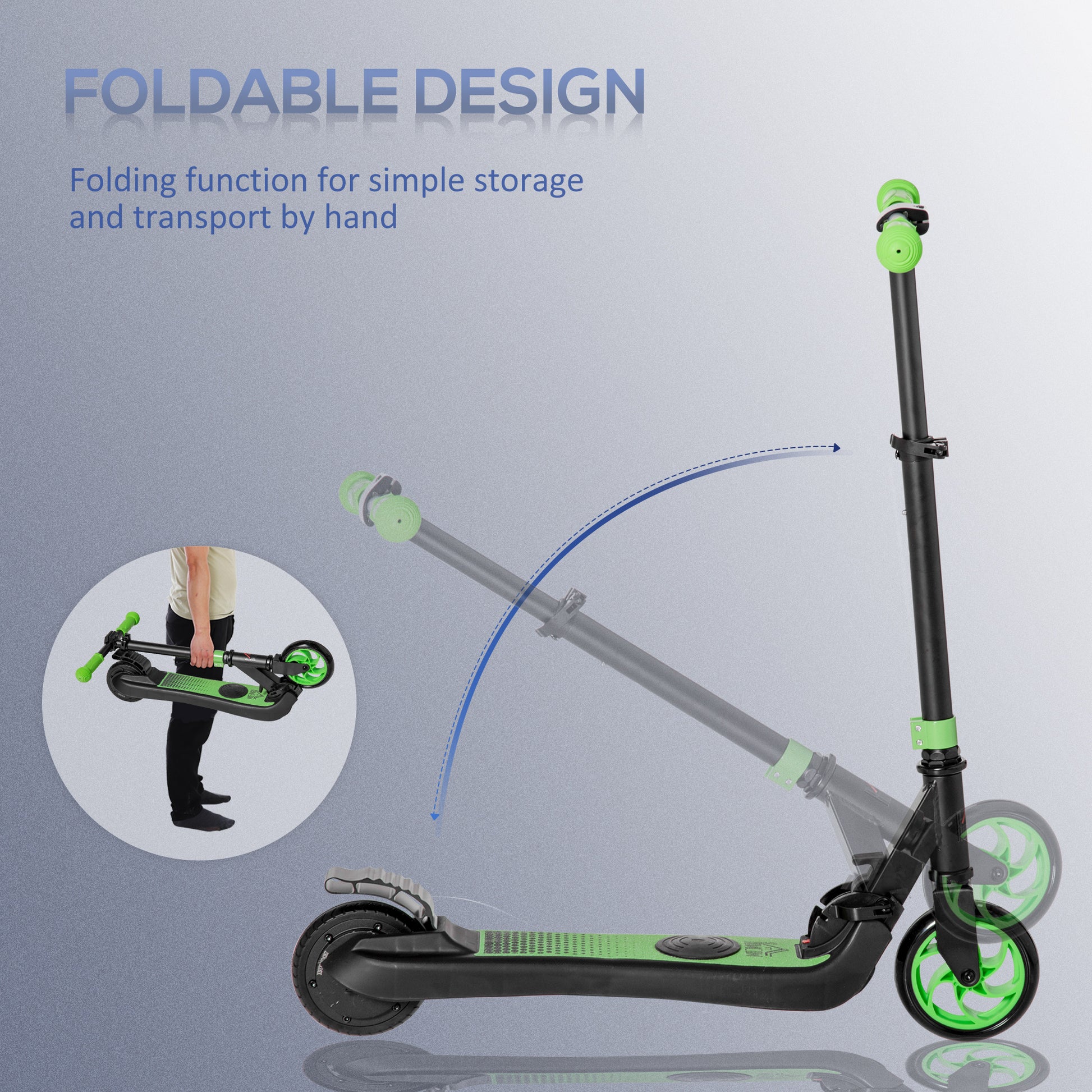 HOMCOM Compact Folding Electric Scooter for Kids and Adults, 120W Motor, 8km/h Speed, Safe Rear Wheel Brake, Green | Aosom UK - ALL4U RETAILER LTD