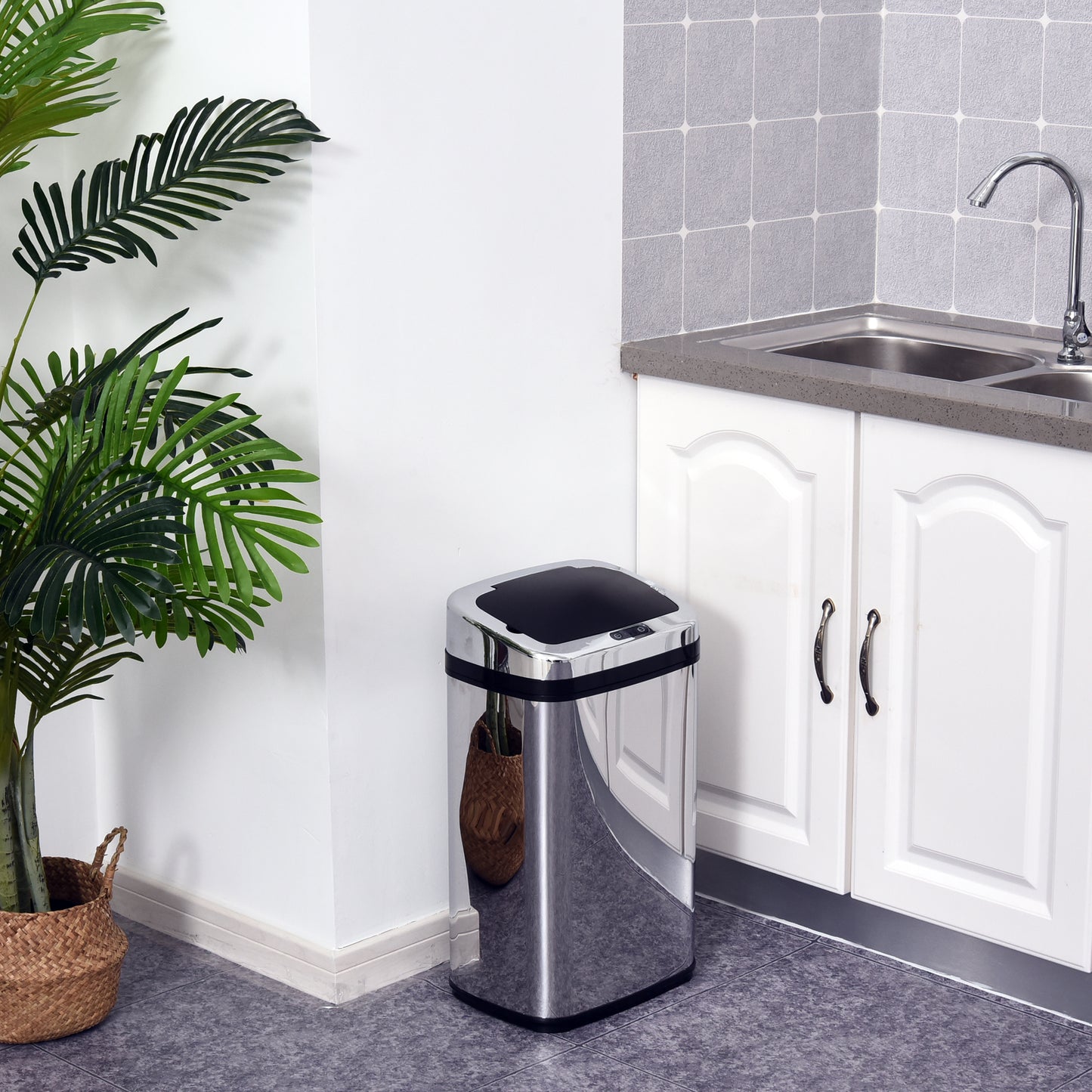 HOMCOM 30L Silver Stainless Steel Motion Sensor Trash Bin - ALL4U RETAILER LTD