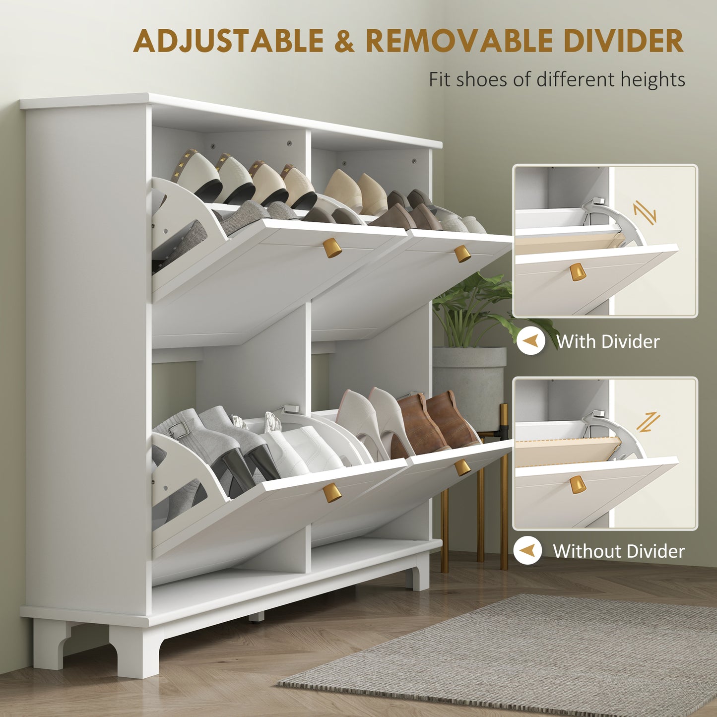 HOMCOM Narrow Shoe Storage Cabinet With 4 Flip Drawers And Adjustable Shelves For 16 Pairs White