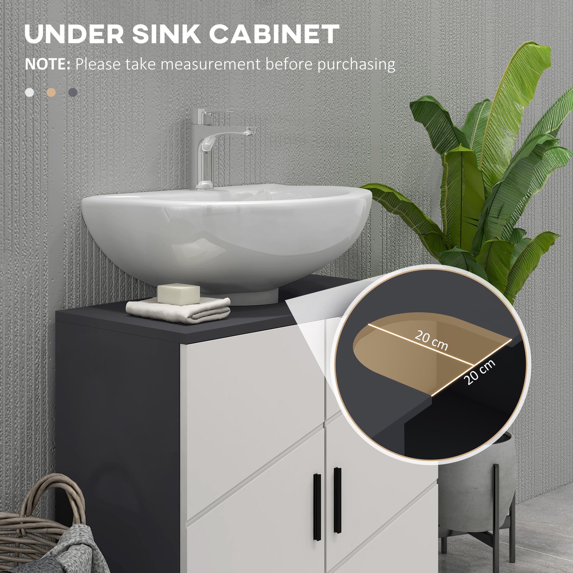 Kleankin Pedestal Sink Cabinet Bathroom Vanity Unit Floor Basin Storage Cupboard Double Doors Shelf 60 x 30 x 60 cm Light Grey - ALL4U RETAILER LTD