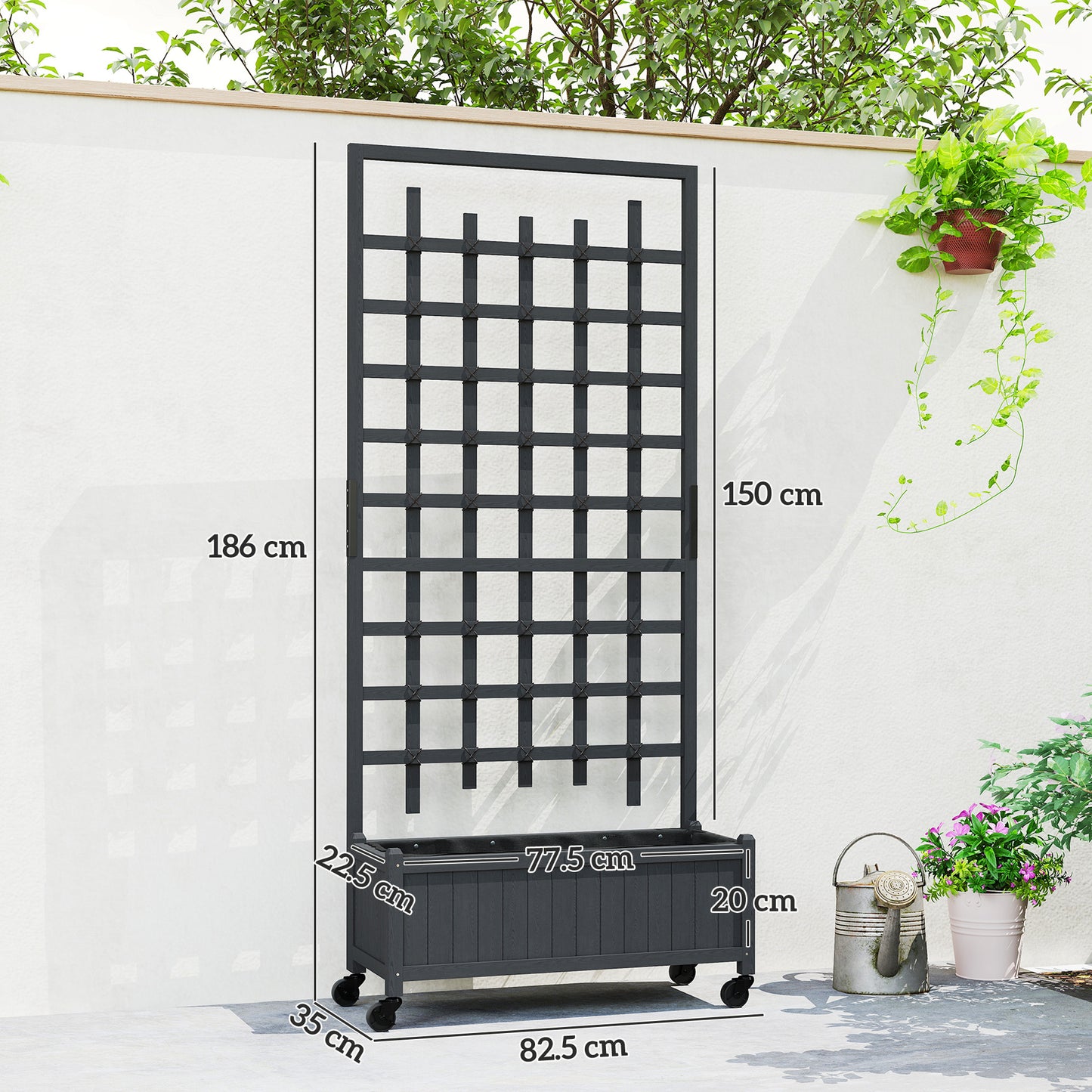 Outsunny Wooden Trellis Planter With Wheels Raised Garden Bed For Climbing Vegetables Herbs And Flowers Grey