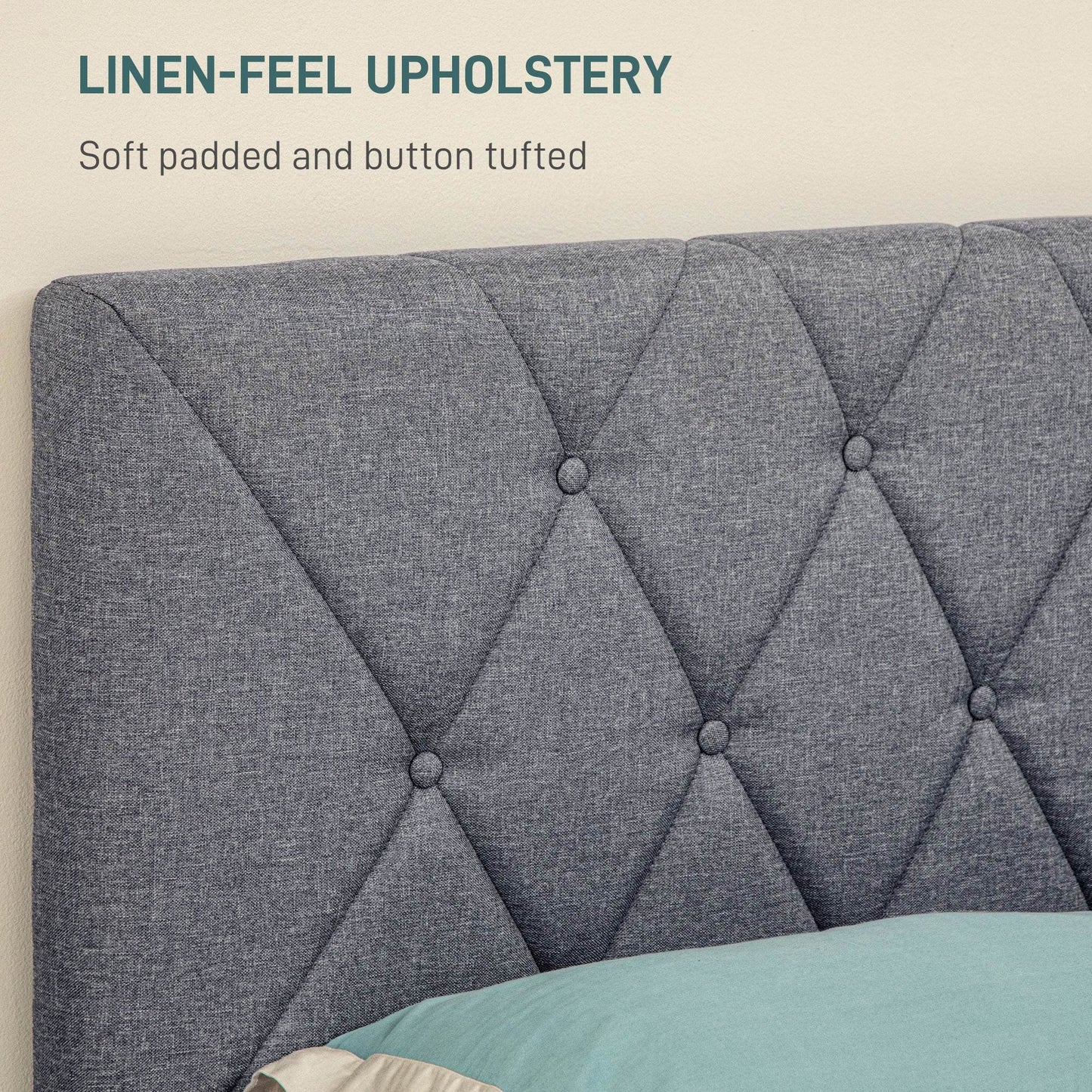 HOMCOM Adjustable King Size Upholstered Bed Frame with Padded Headboard - Grey - ALL4U RETAILER LTD